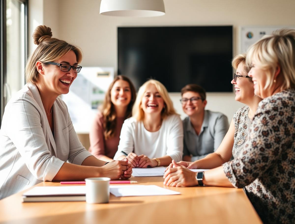 Teachers laughing together during a professional learning session